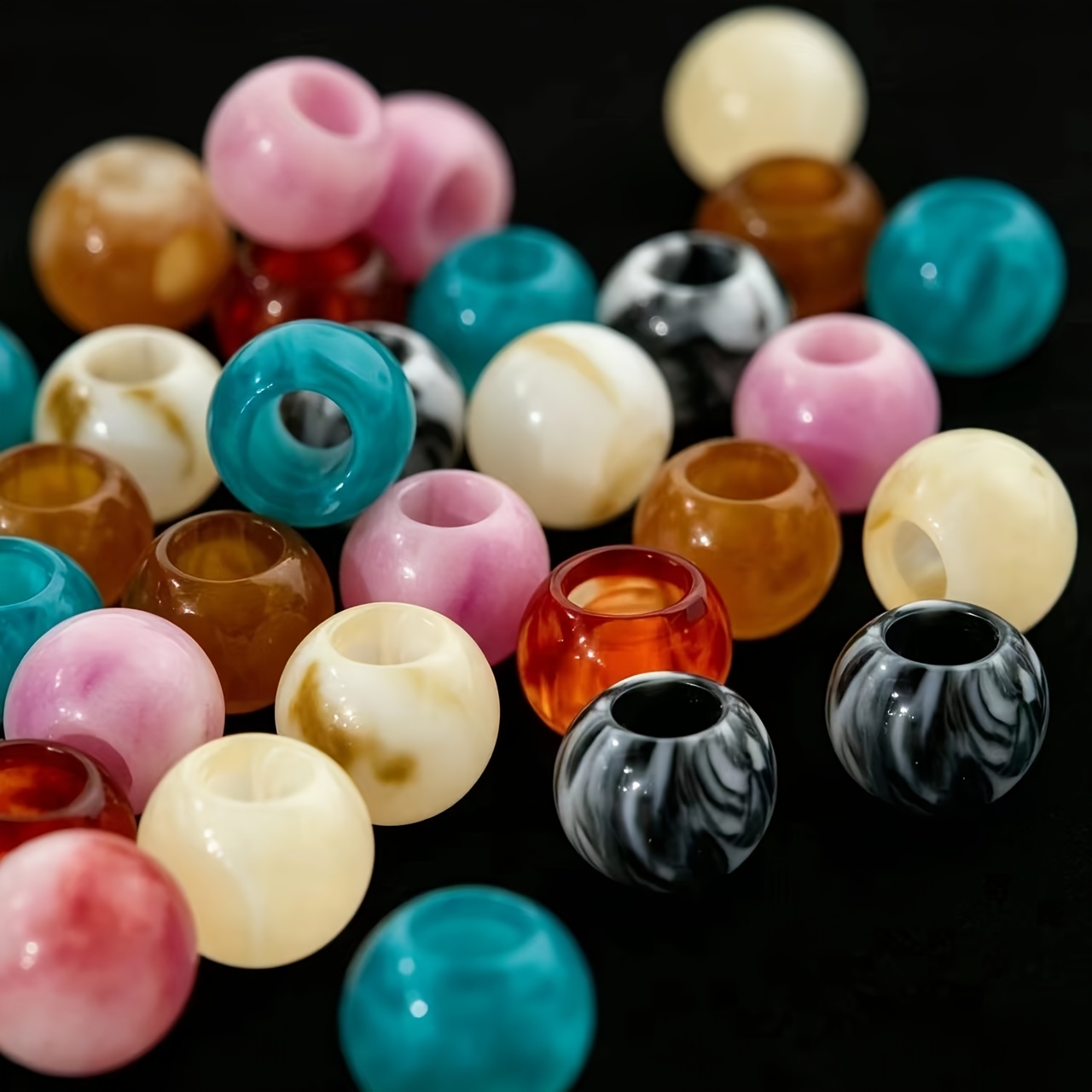 60pcs Acrylic Retro Large Hole Beads for Crafting